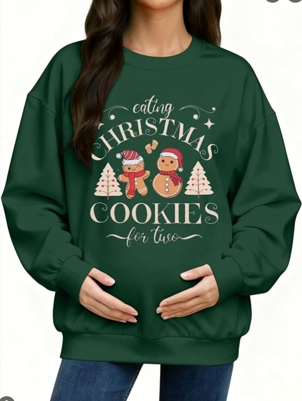 ASTANFY Women Maternity Christmas Sweaters Mama Sweatshirt Long Sleeve Green XL